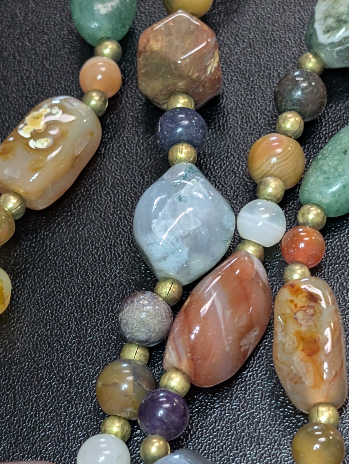 Vintage Chunky Multi Agate Carnelian Quartz Stone Bead Necklace Made in India