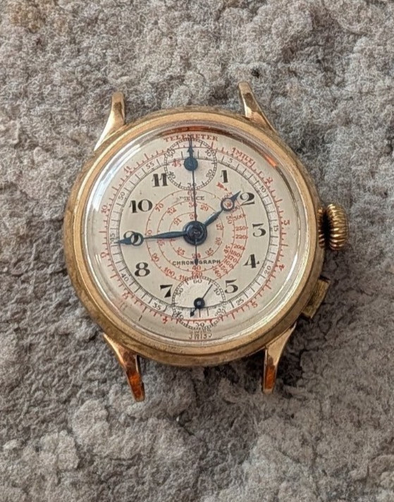 vintage swiss mechanical chronograph Pierce mono pusher single button telemeter