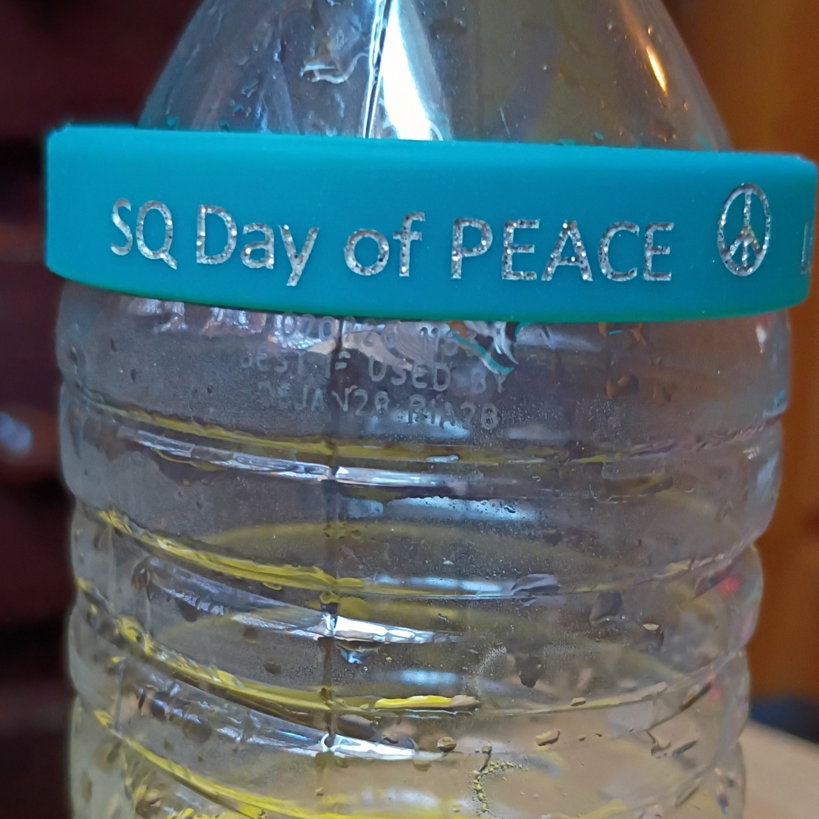 Blue Rubber Slip-On Bangle Bracelet Engraved SQ Day Peace Love ORIGAMI