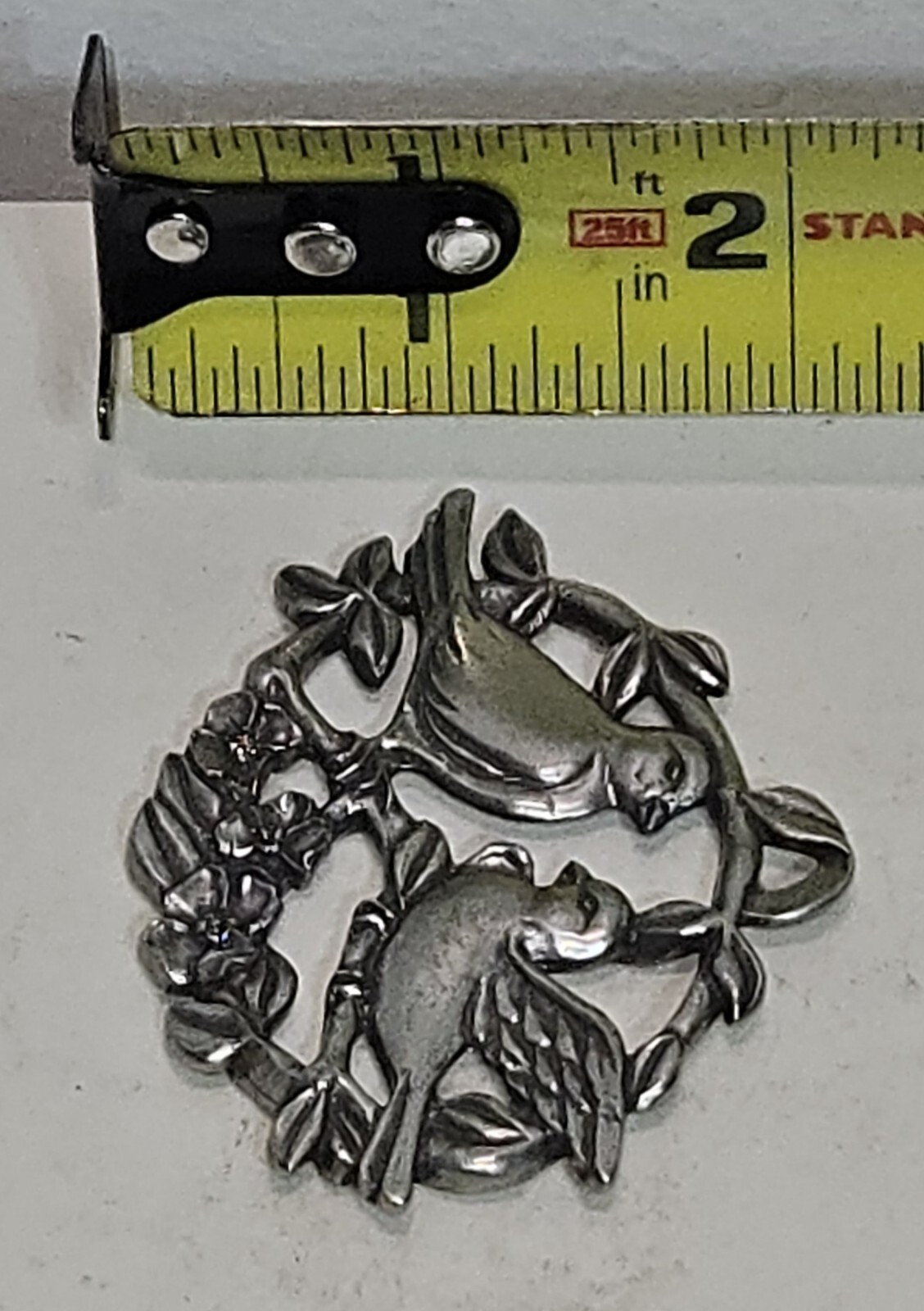 Seagull Pewter Canada Pendant Carved Two Birds and Dogwood Flowers 1990 Vintage