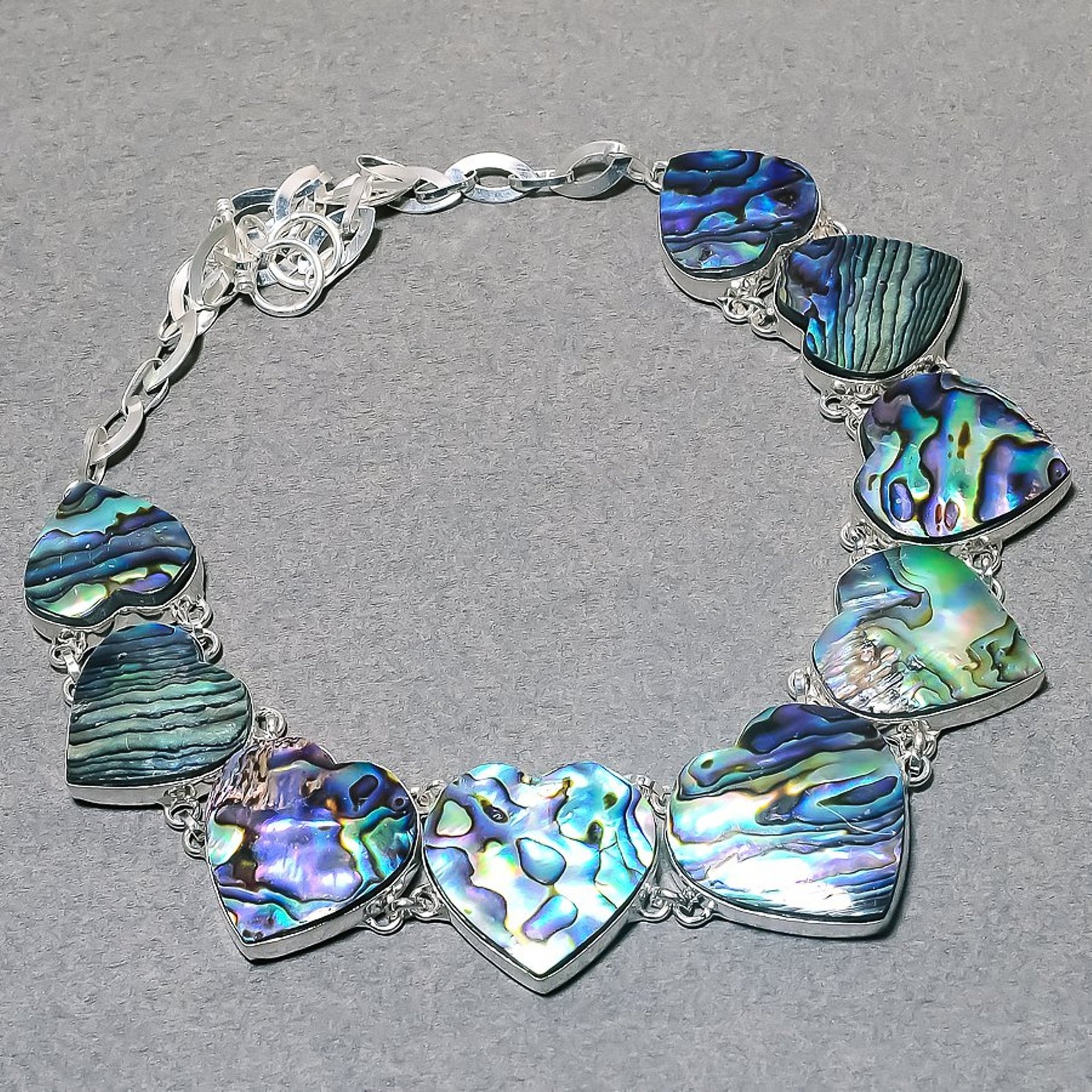 Abalone Shell Heart Shape Gemstone Necklace Adjustable Chain Amazing Jewelry 18″