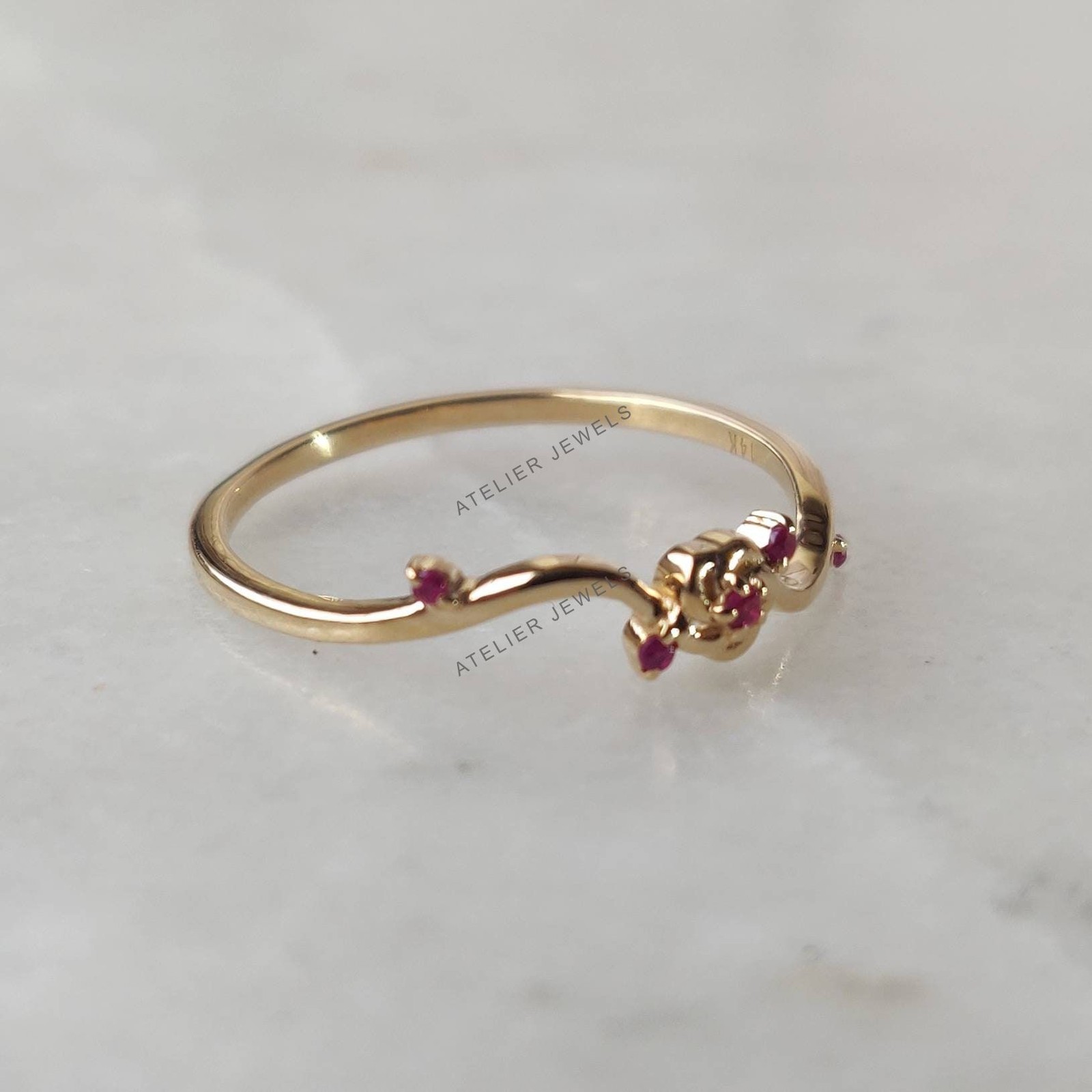 0.03 Ct Natural Ruby Band Ring 14K Gold July Birthstone Dainty Statement Ring