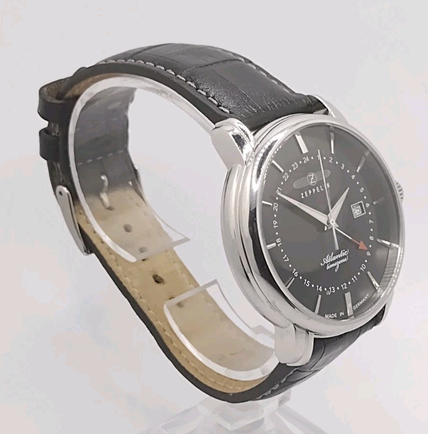 Zeppelin Atlantic Timezone GMT Quartz Watch 40mm Case, Black Dial Ref: 8442-2