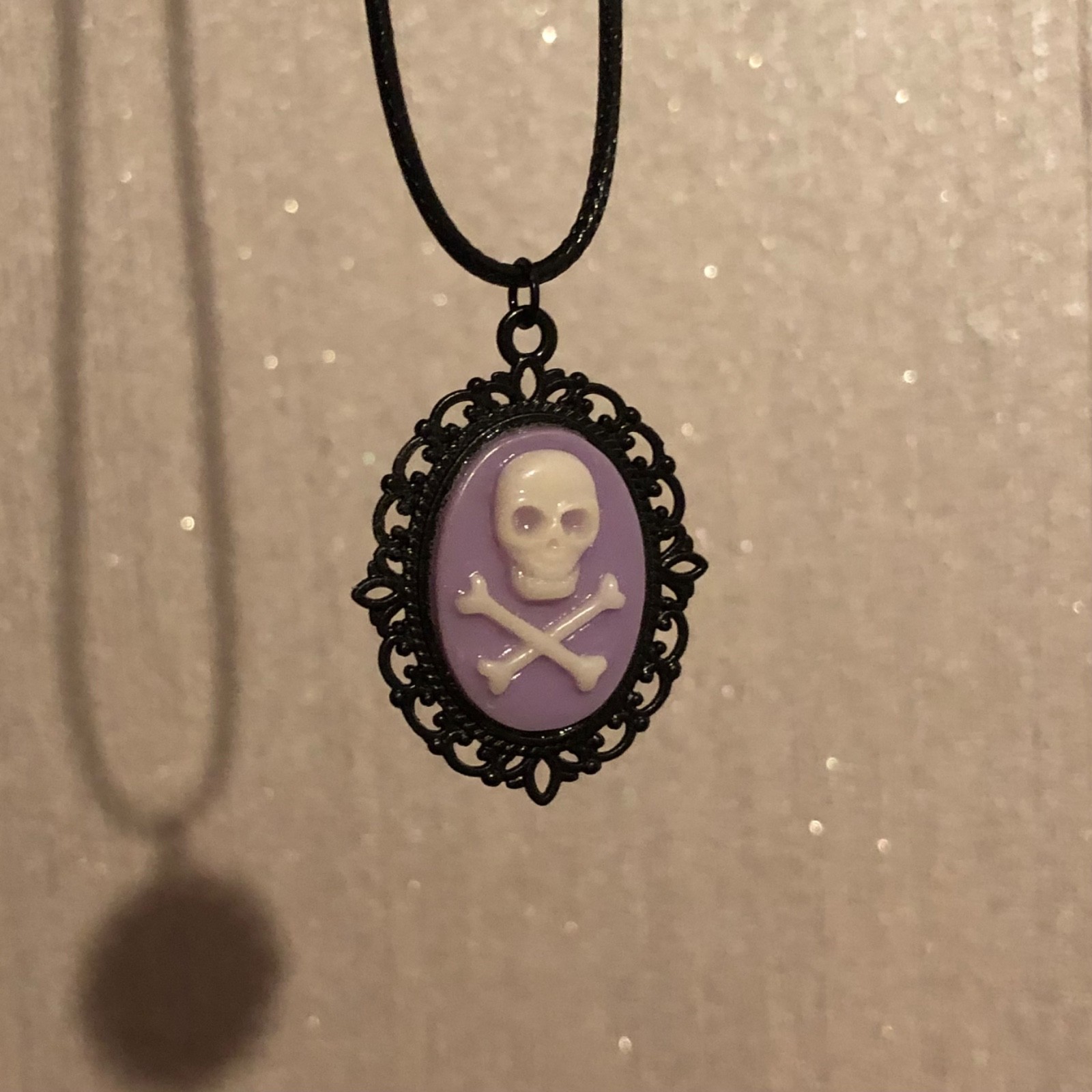 purple skull gothic cabochon cameo pendant necklace