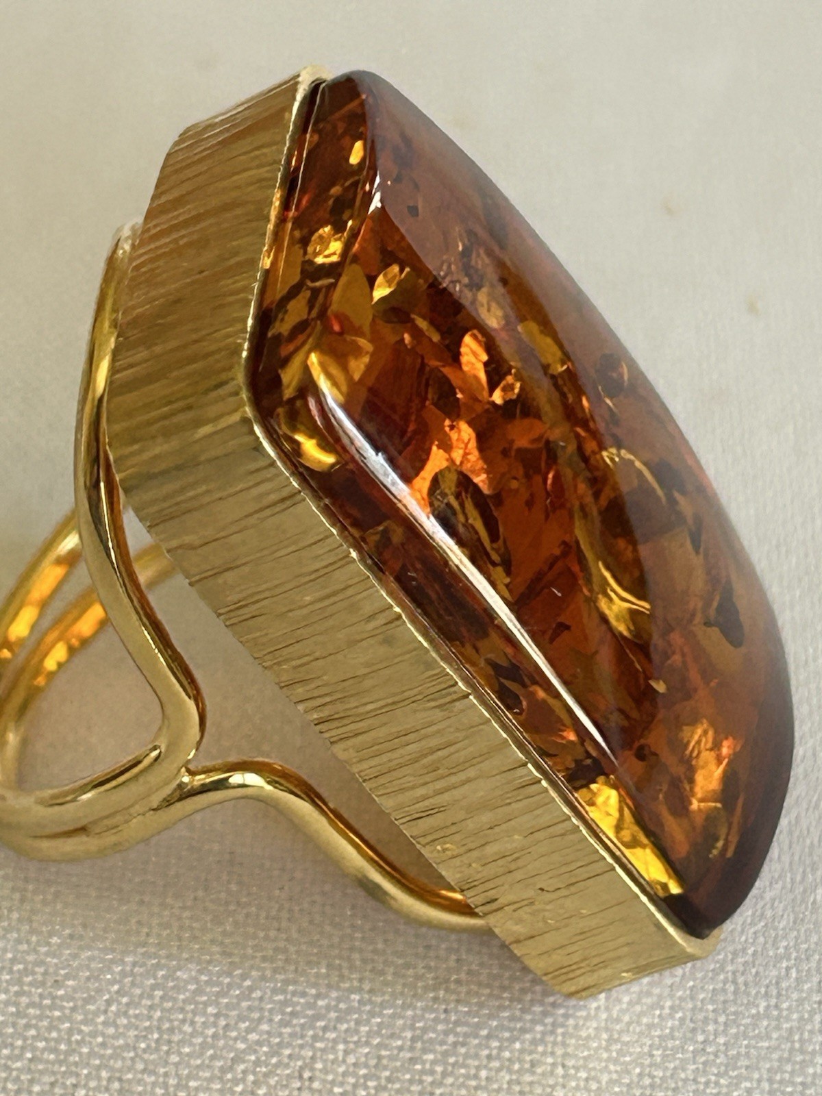 Baltic Amber 925 Sterling Silver Gold Plated Rectangular Adjustable Ring Sz 7-9