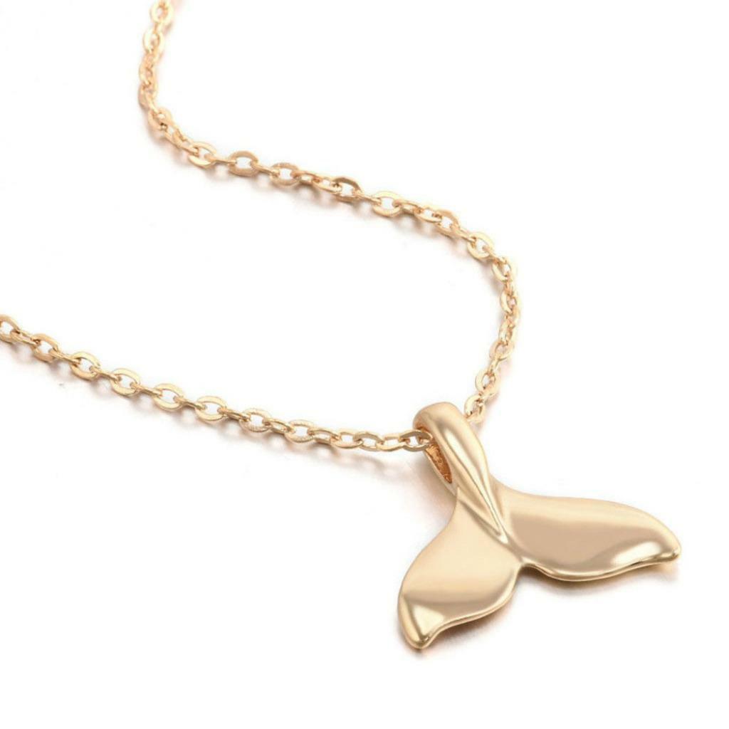 WHALE TAIL NECKLACE 17″ Chain Fish Nautical Beach Mermaid Gold Silver Color NEW