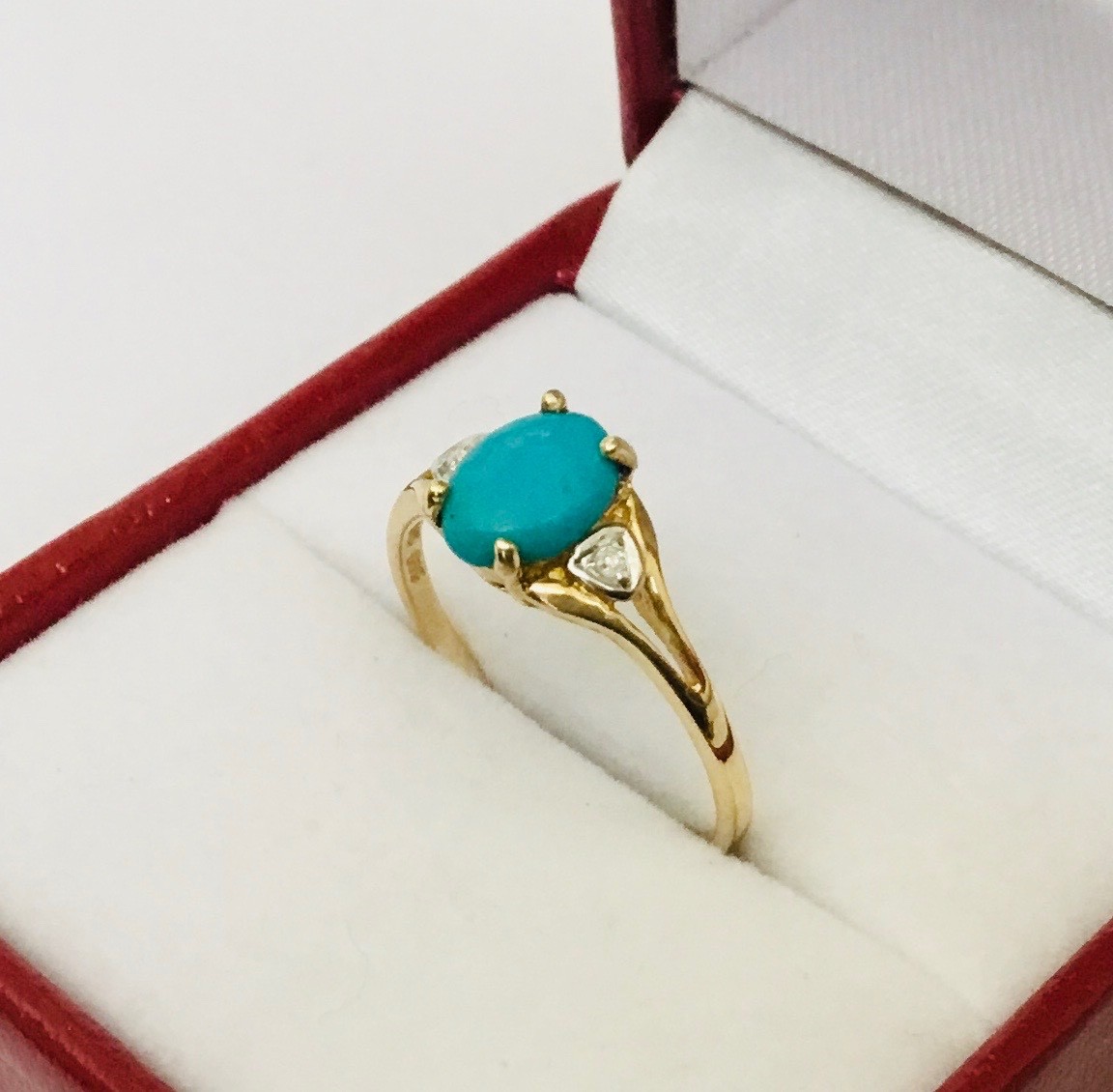 Dainty Natural Turquoise Gemstone & Diamonds In Solid 14K Gold Rings NEW