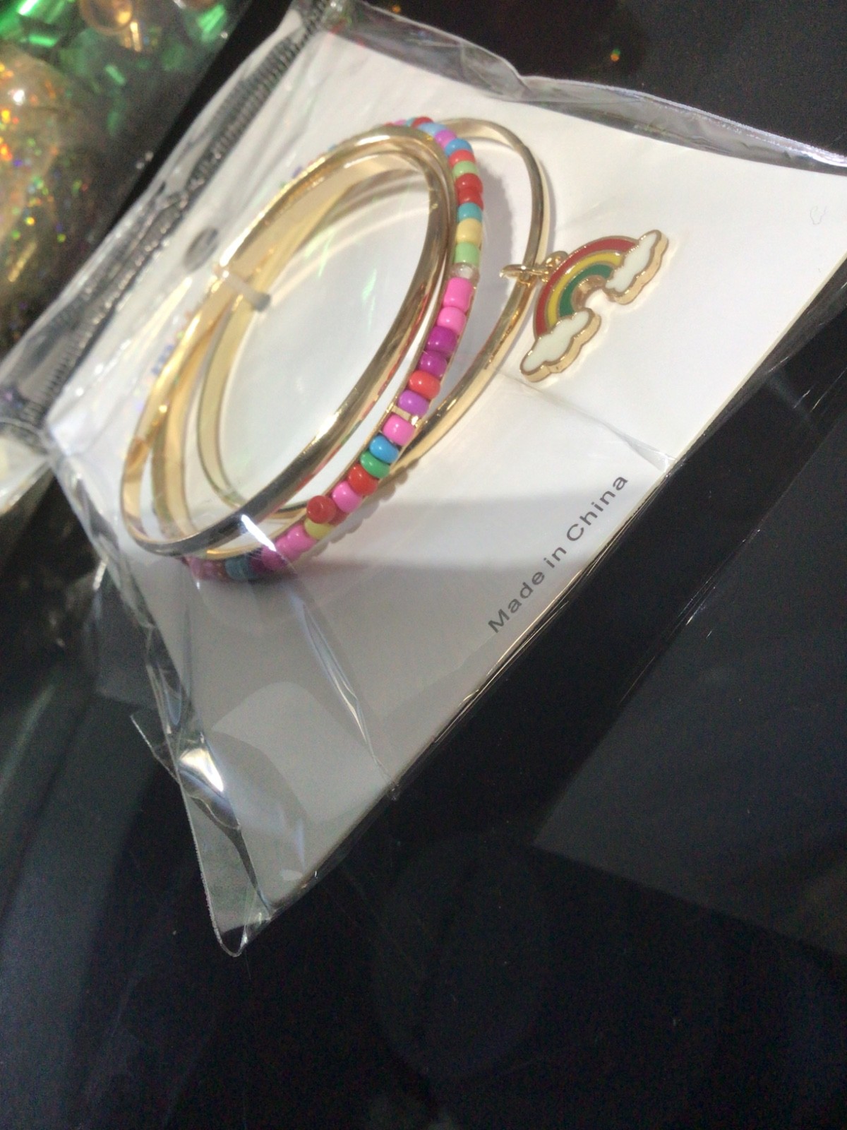 Melody Kids 3 piece bangle set with Rainbow Charm