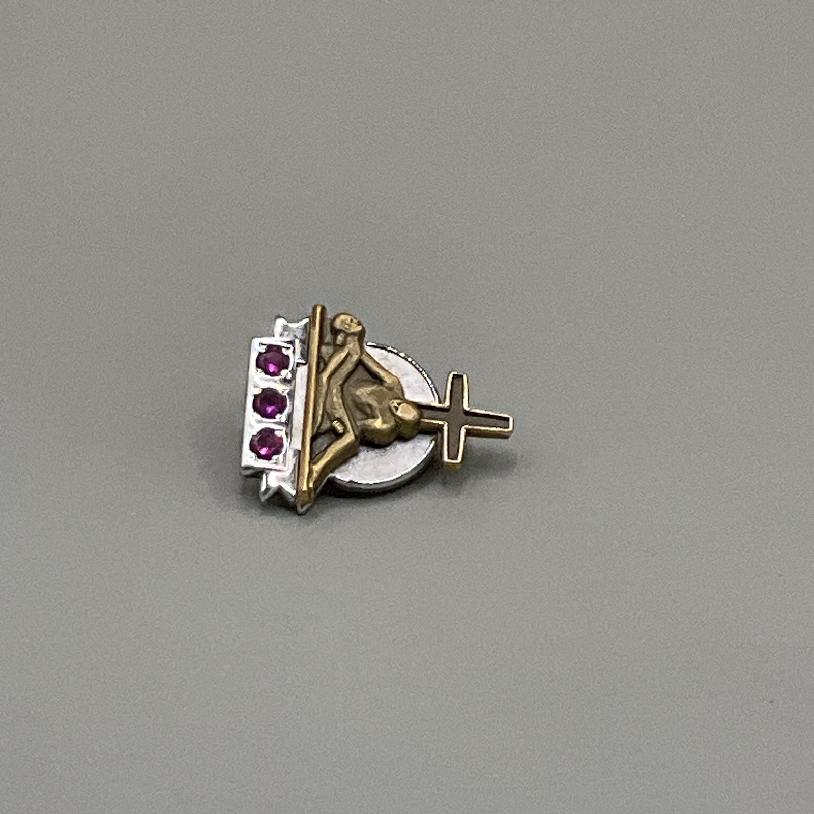Lapel Pin 1/5 10K GF Gold Filled Ruby Religious Christianity Signed cTo