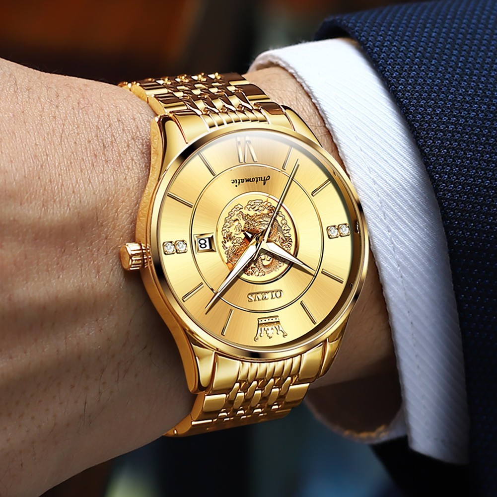 OLEVS 6693 Stylish Multi-functiom Dragon Dial Gents Formal Mechanical Watch