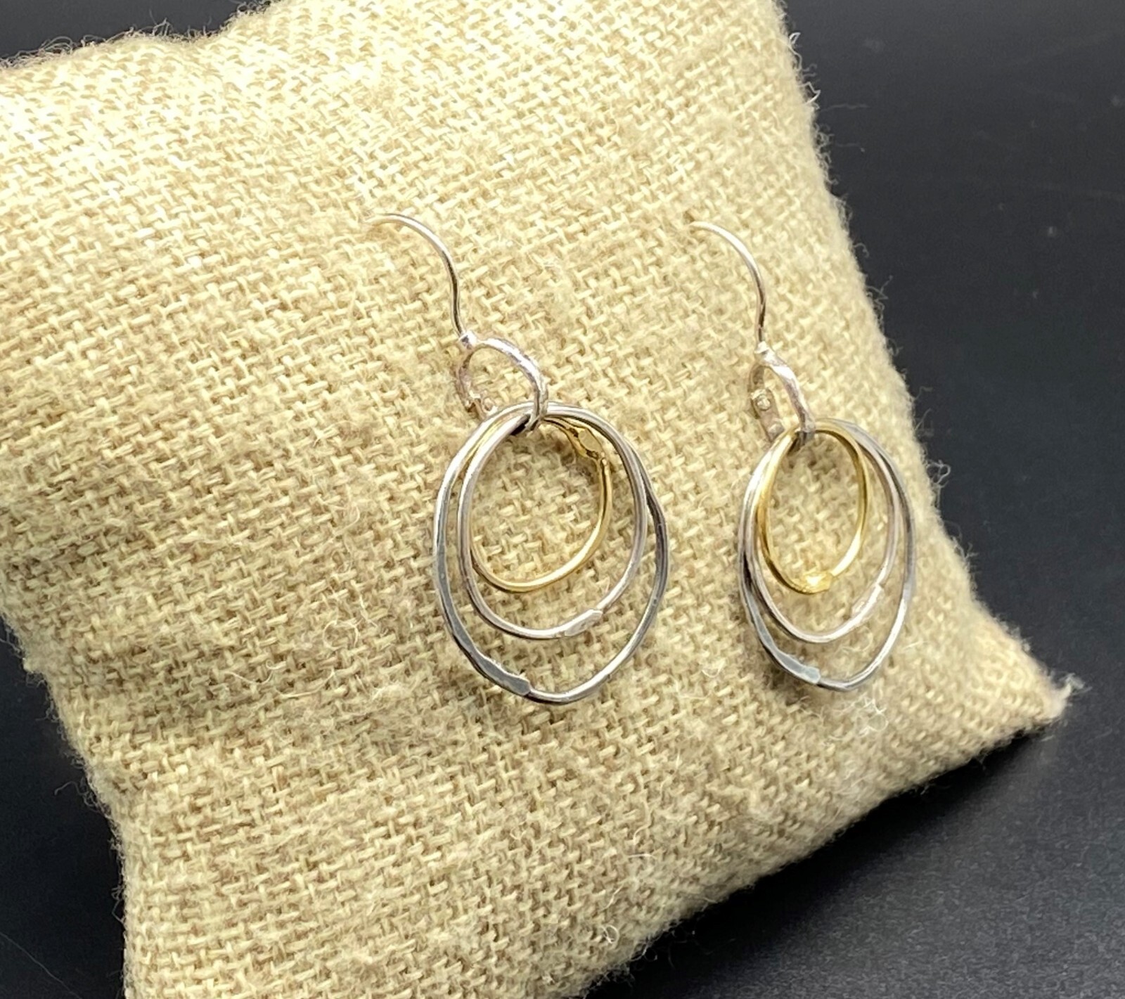 PZ, PAZ CREATIONS-Sterling Silver Gold Plated Hammered Hoop Earrings-HANDMADE