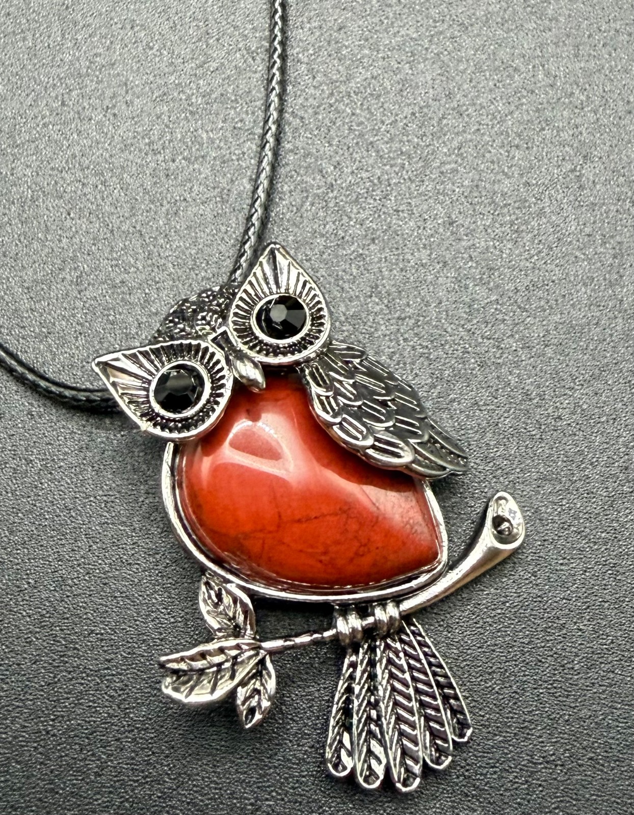 Natural Red Jasper Owl Pendant Necklace 21″ Waxed Cord Chakra Healing Stone NEW