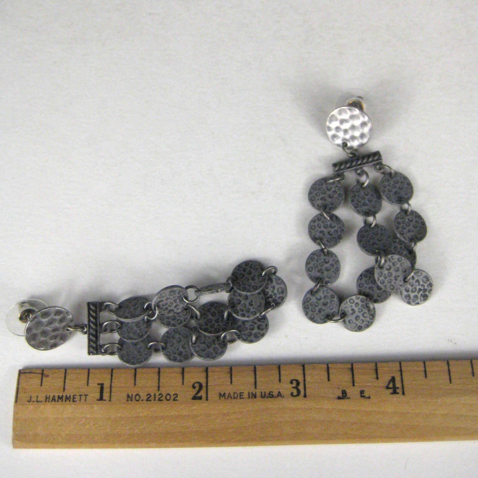 Earrings Womens Pierced Dangle Modern Statement Runway 2.8 in Hammered Gray