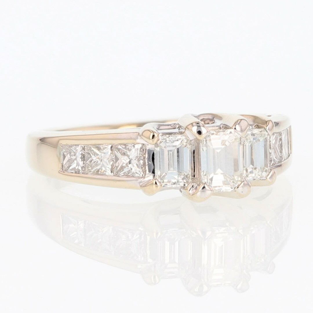 1.37ctw Emerald Cut Diamond Three-Stone Engagement Ring 18k White Gold Size 7