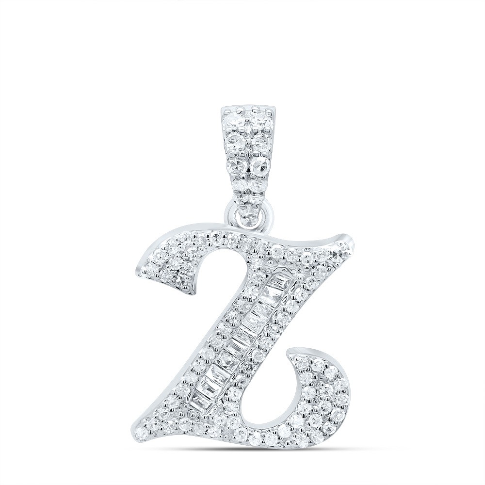 10k White Gold 1.8g 0.27CTW Natural Diamond Initial “Z” Pendant Baguette Charm