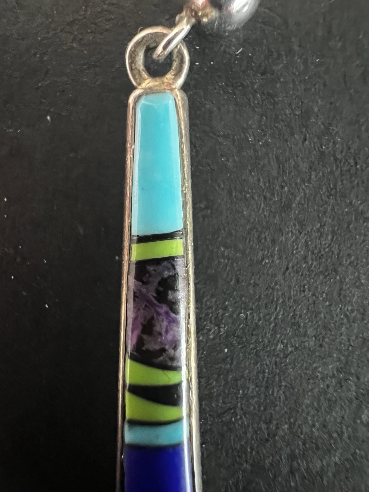 Rick Tolino Navajo Sterling Inlay Dangle Earrings Turquoise Sugilite Lapis Jade