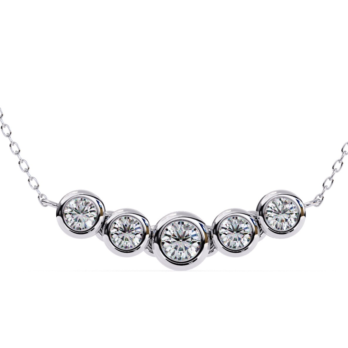 Costozon 5 Round Diamond Smile Necklace Bezel Set Curved Bar 14K White Gold