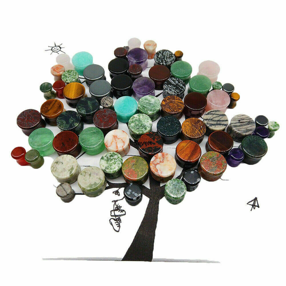 PAIR Organic Stone Ear Flesh Tunnels Plugs Ear Gauges Saddle Double Flare Gauge