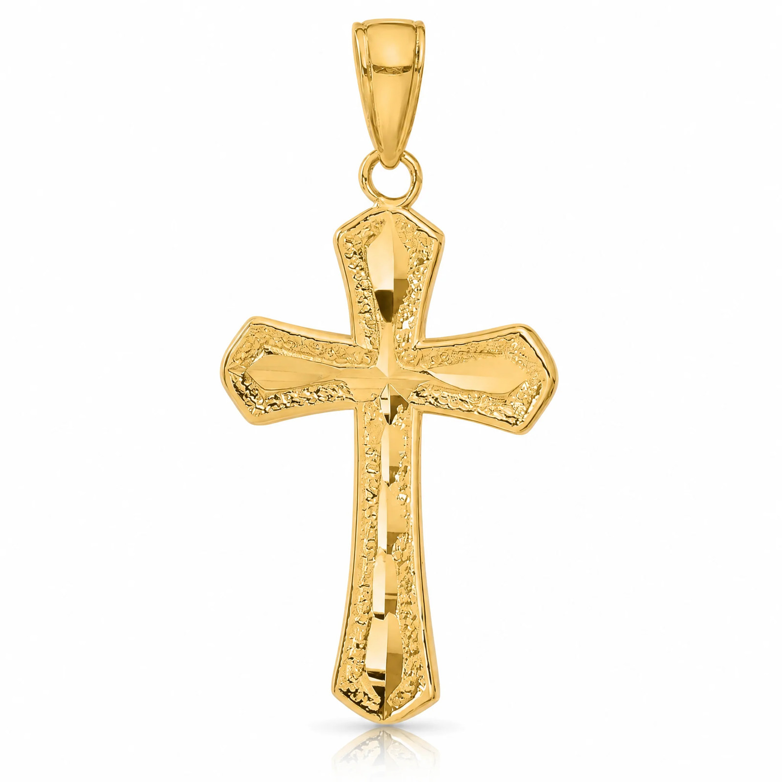 10K / 14K Yellow Gold Diamond-Cut Beveled Edges Cross Pendant