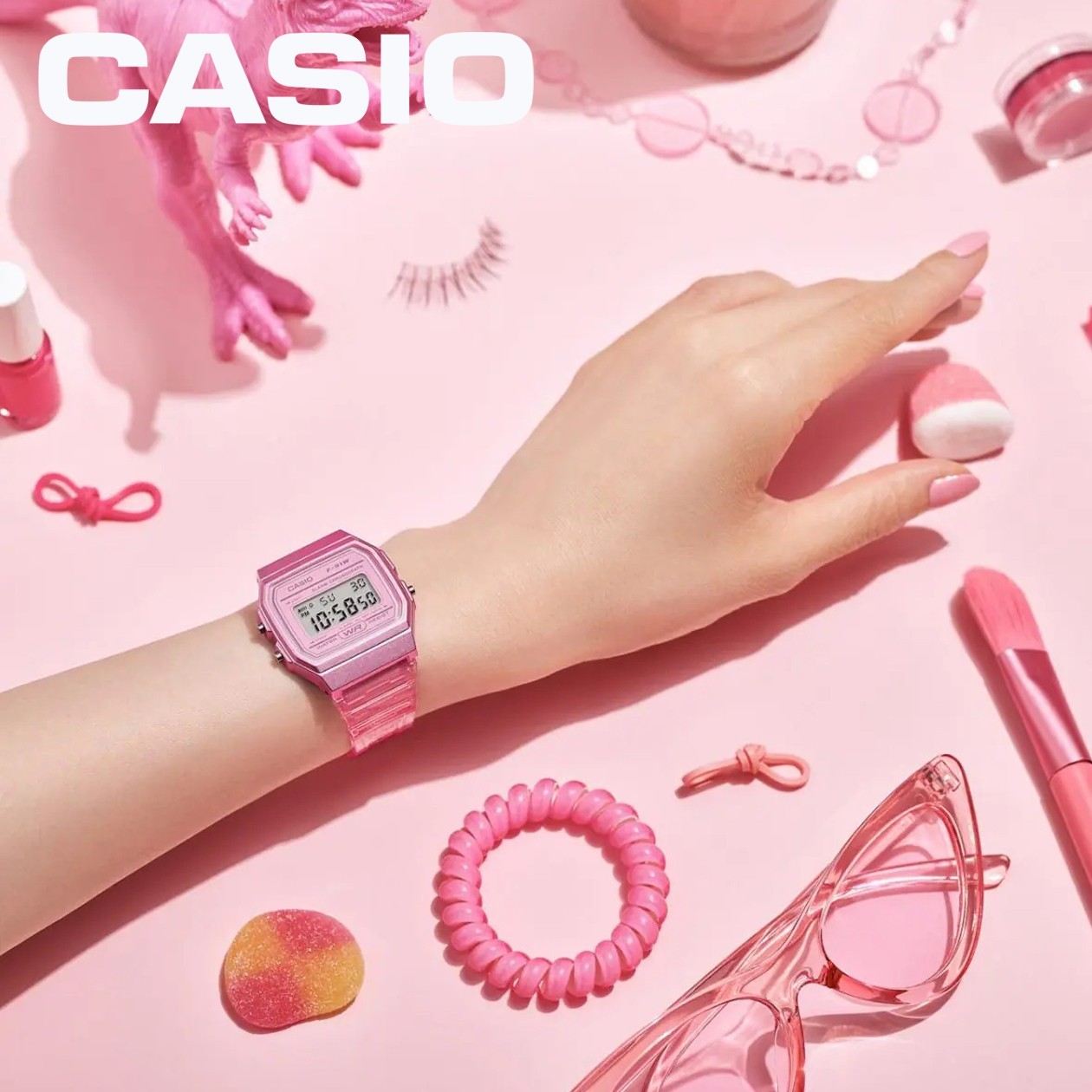 CASIO F-91WS-4JH Transparent Pink Band Classic Digital Watch