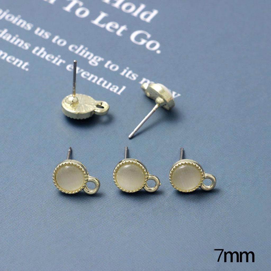 2Pairs Gold Plated Alloy Stud Faux Cat Eye Beads Earrings Component GJS639