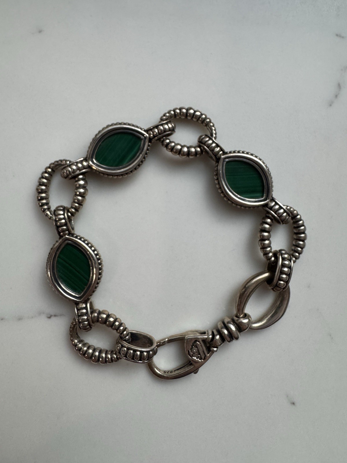 LAGOS Malachite and Quartz Doublet Venus Link Bracelet Sterling Silver 925