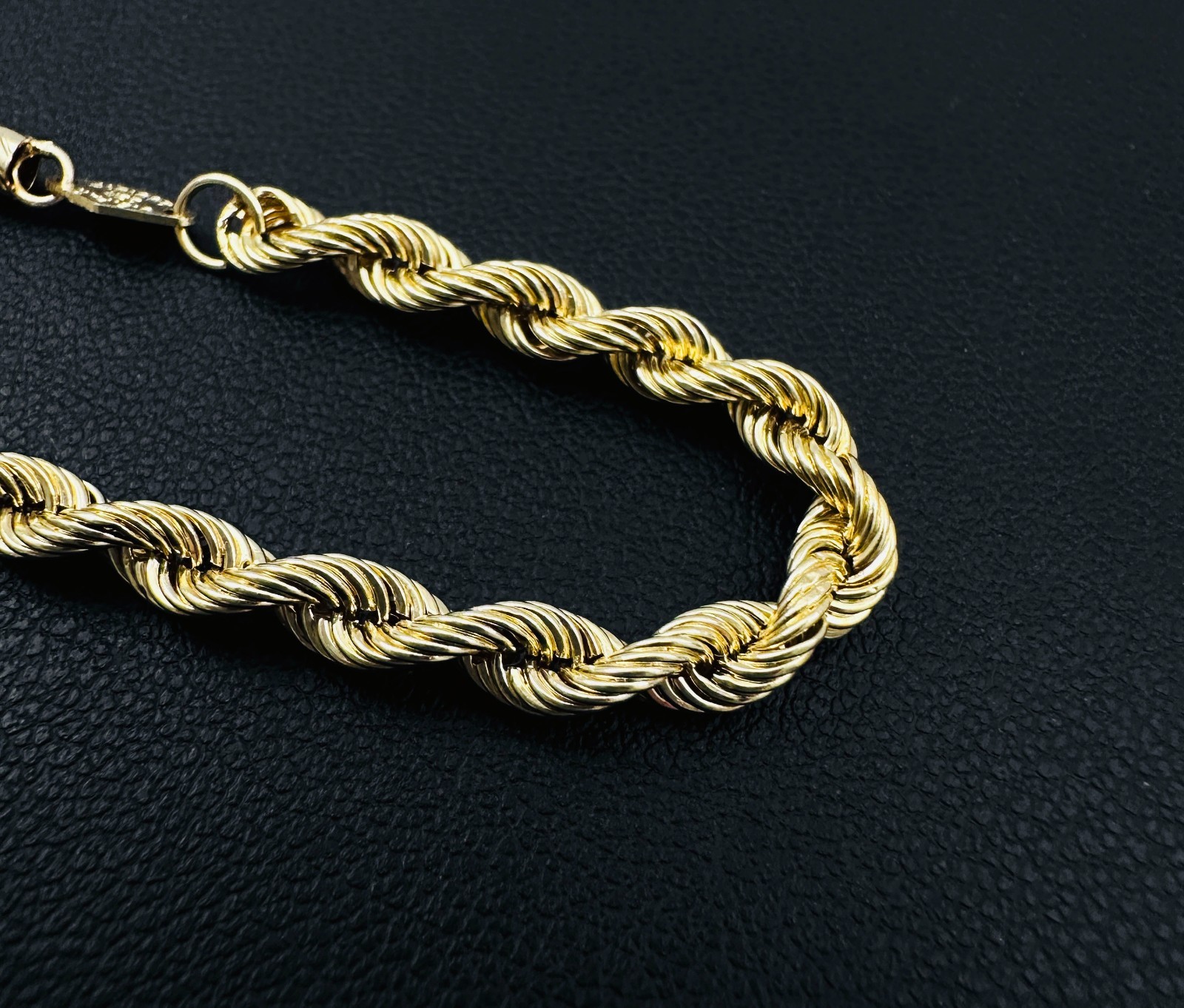 Solid 14K Yellow Gold Classic Rope Link Bracelet w/Safety Latch 3.7mm, 8″, 2.2g