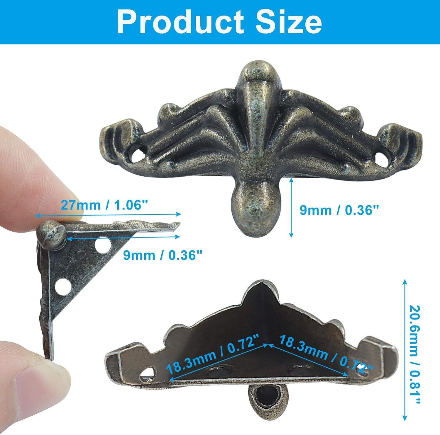 24Pcs Bronze Antique Brass Jewelry Box Legs, Decorative Feet Hardware Corner Pro
