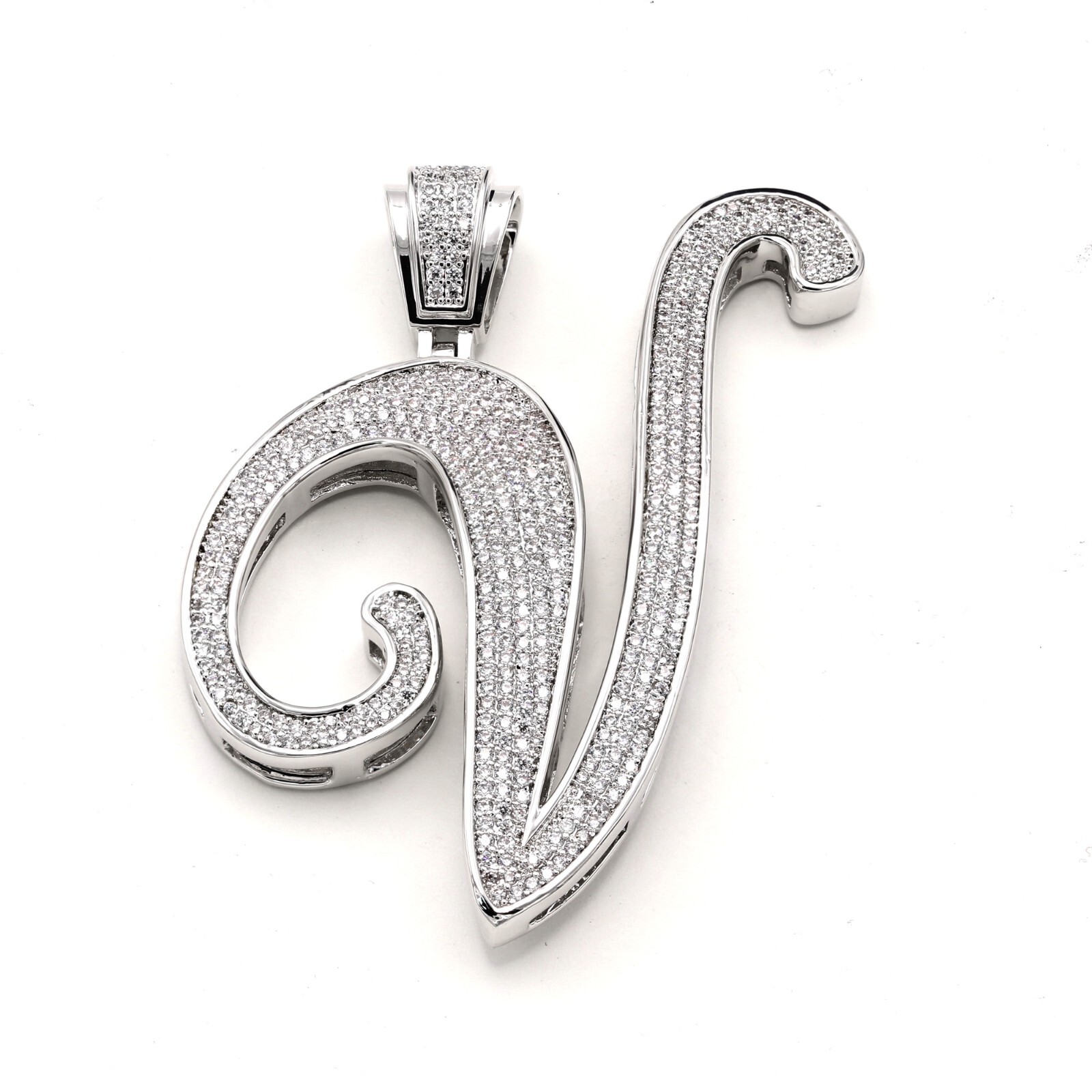 14K Gold Plated Cubic Zirconia Prong Pave Setting Man’s Initial Pendant