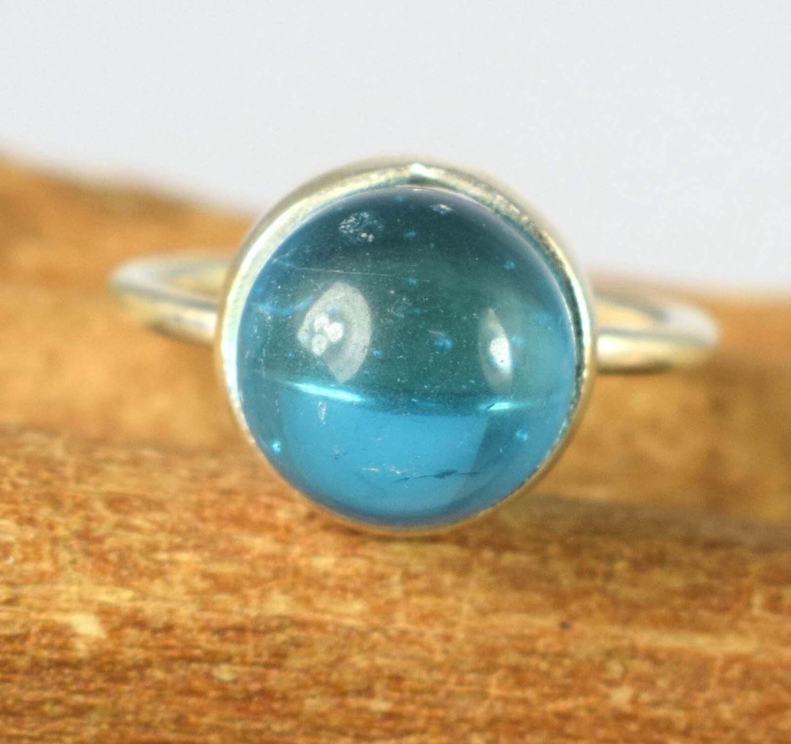23.10 Ct/11 mm Brazilian Blue Topaz Gemstone Ball Ring Classic Collection