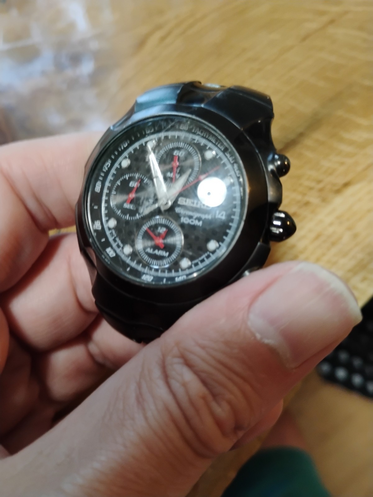 Seiko Chronograph Watch 100m Alarm Watch Sna765 Men’s 7t62-0gm0 Untested