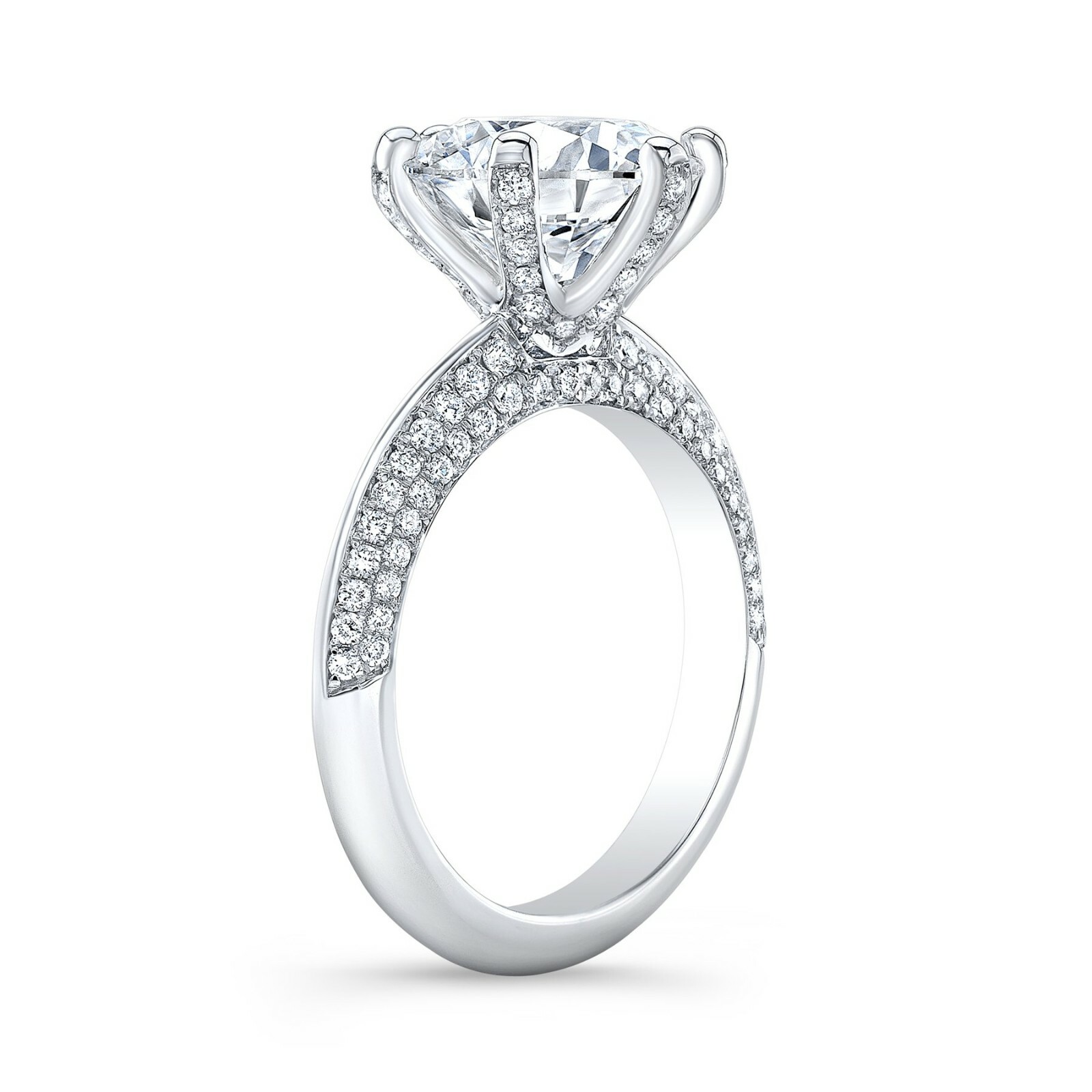 1.50 Ct Round Cut Diamond Knife Edge Micro Pave Engagement Ring H, VS2 GIA