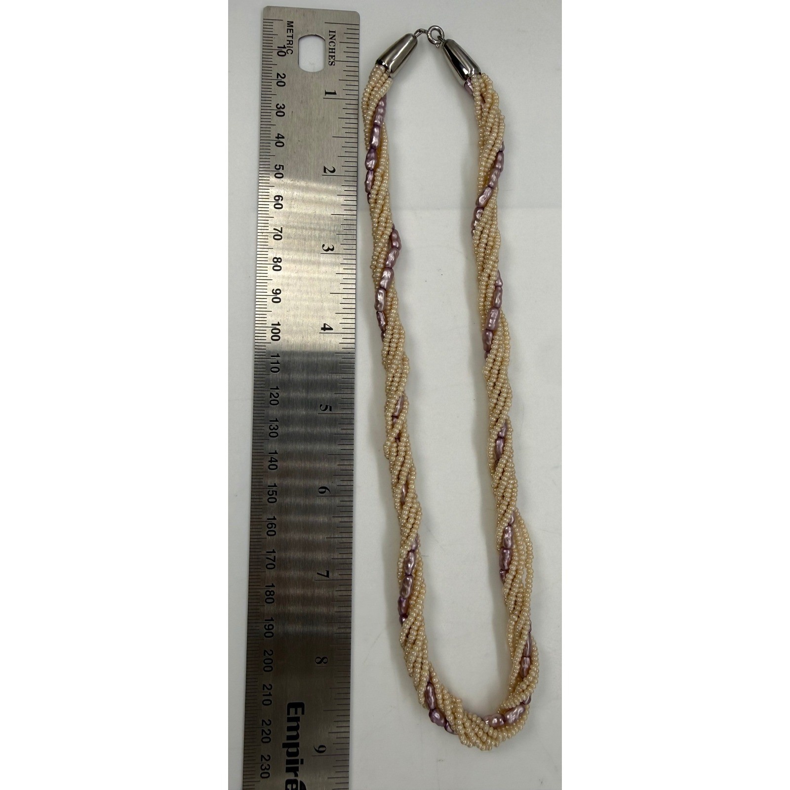Vintage Style Multi Strand Twisted Seed Bead Mauve Faux Rice Pearl Necklace