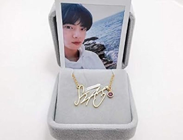 BTS Jin Inspired Signature Pendant Necklace Gold Plated K-Pop ARMY Jewelry Gift