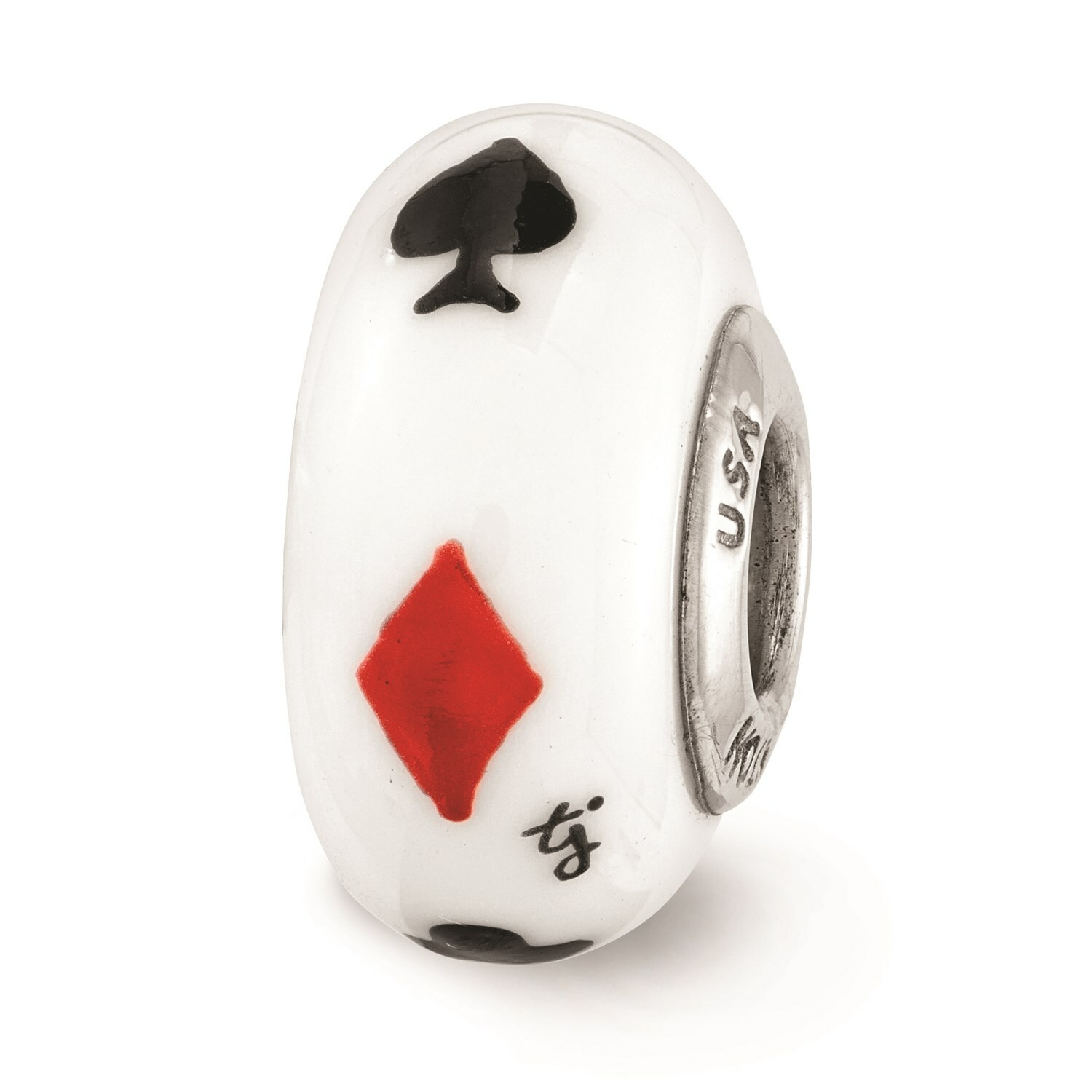Reflection Beads Sterling Silver Hand Painted Lucky Suit Card Fenton Glass Bead