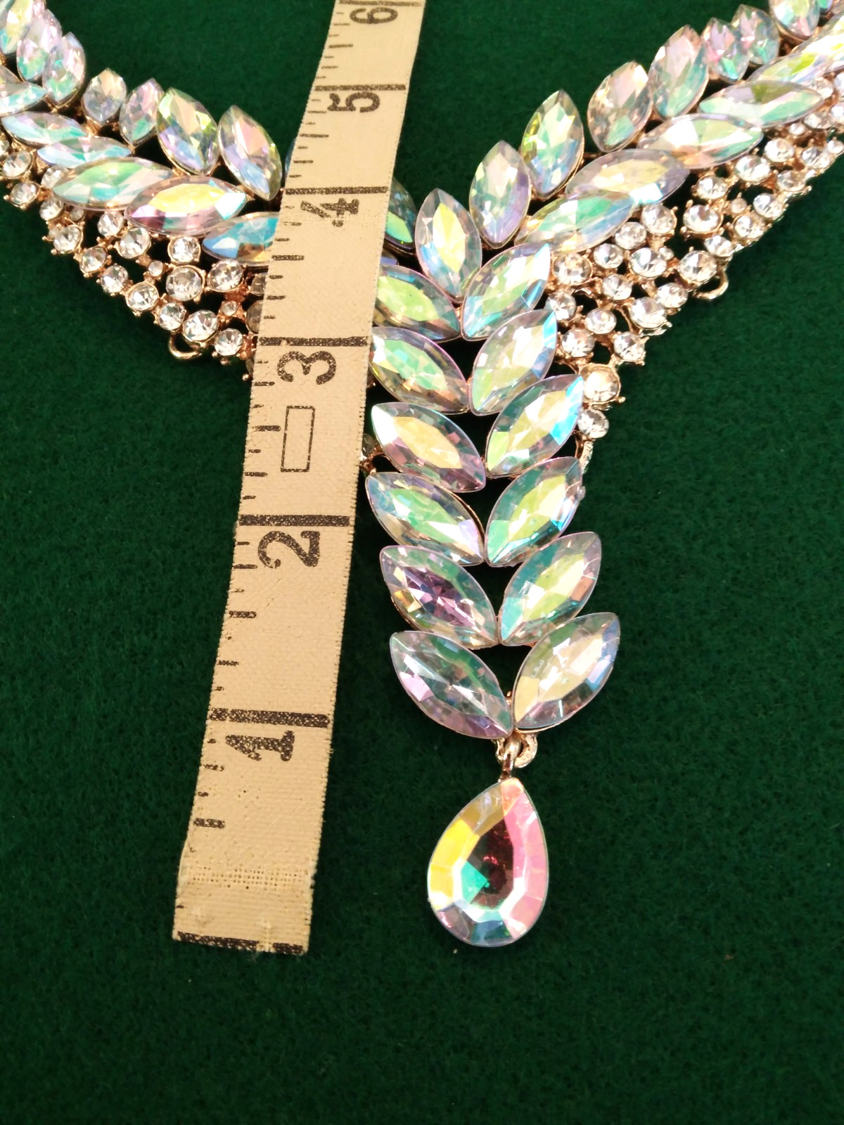 Contemporary Necklace Set Acrylic AB Marquis Stones Gold Tone Pierced Bridal