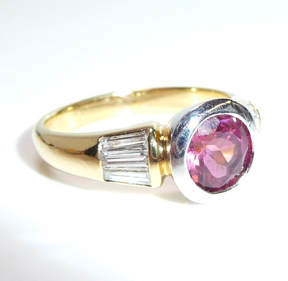 Ring 750 yellow gold 1.28ct pink tourmaline 0.60ct diamonds size 55/17.5 mm rubellite
