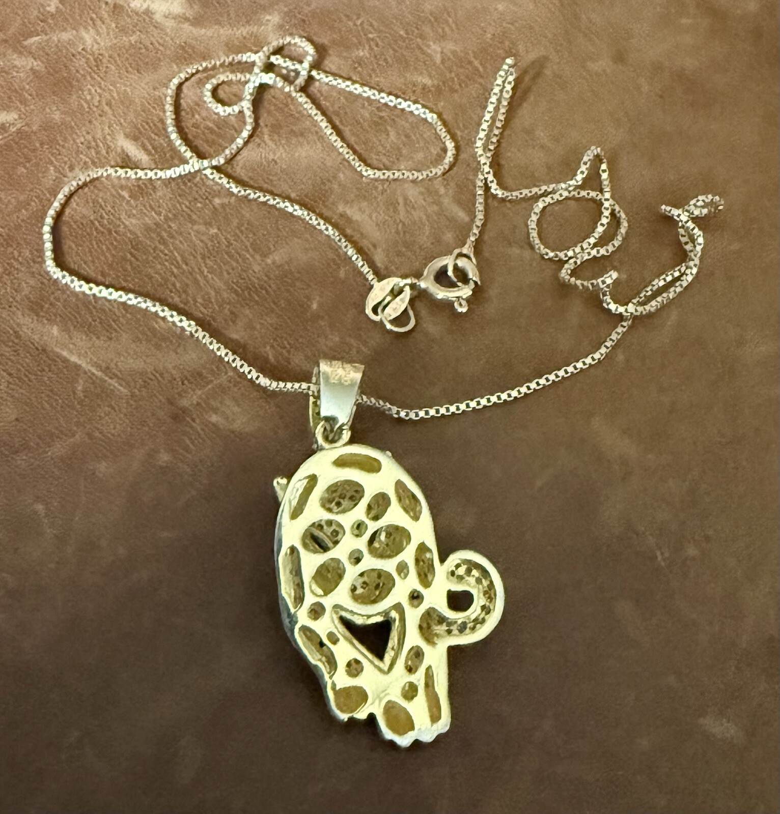 Cute Fuzion Creations Emerald Eyes Jaguar Pendant Gold Vermeil 925 Necklace 18″