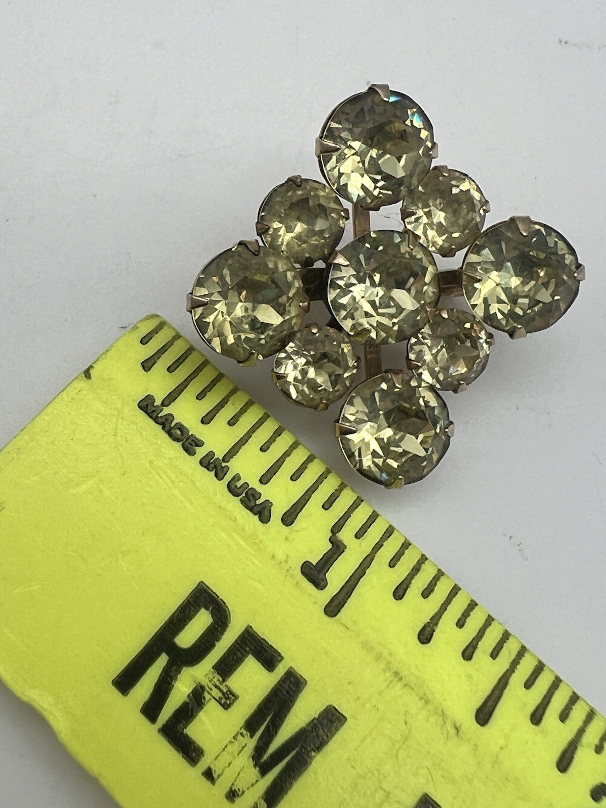 Vintage Jonquil Rhinestones Gold Tone Round Stones, Square Brooch Pin Prong