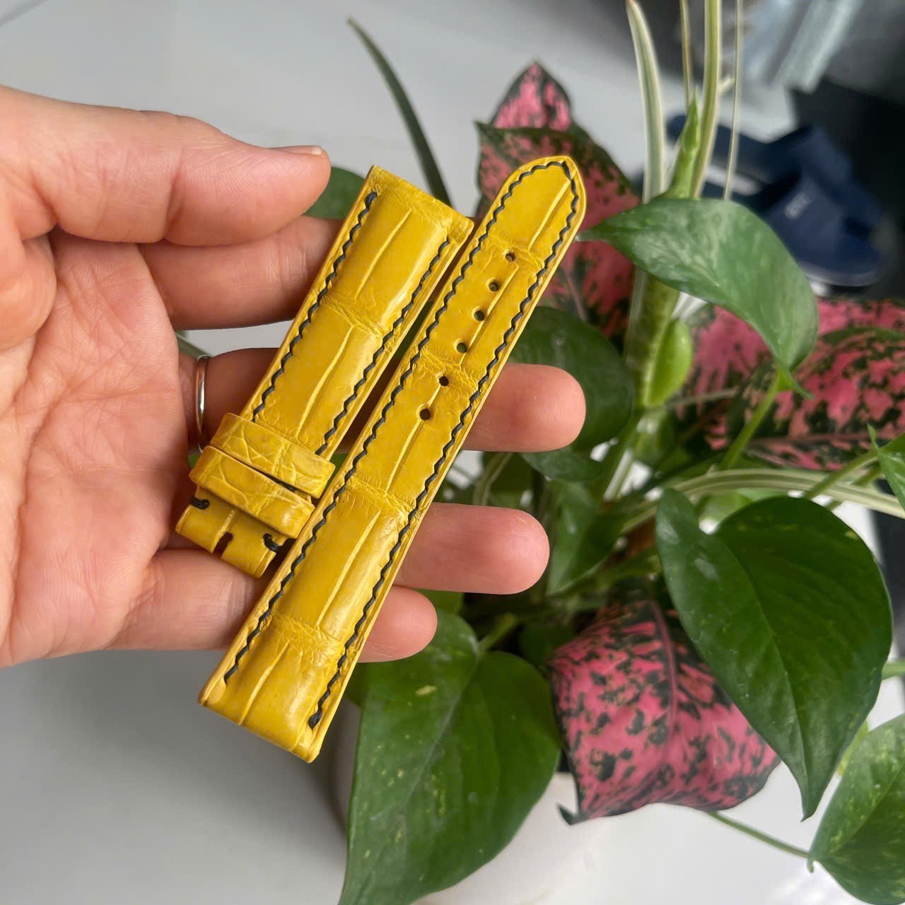 Yellow 20mm/18mm 100% Genuine Exotic Leather Skin Watch Strap Band-Handmade