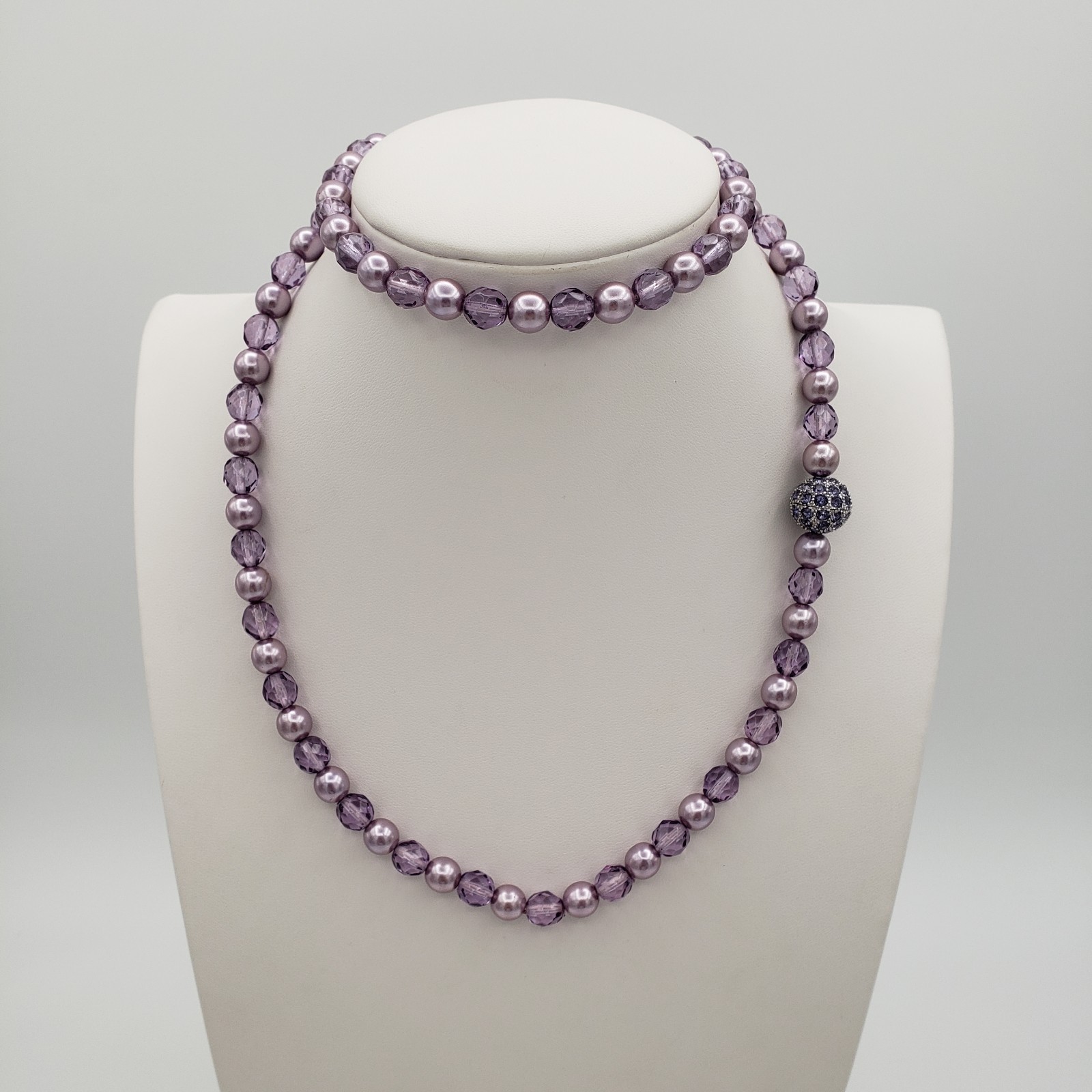 Joan Rivers Purple Faux Pearl Lavender Crystal Bead Necklace & Bracelet Set