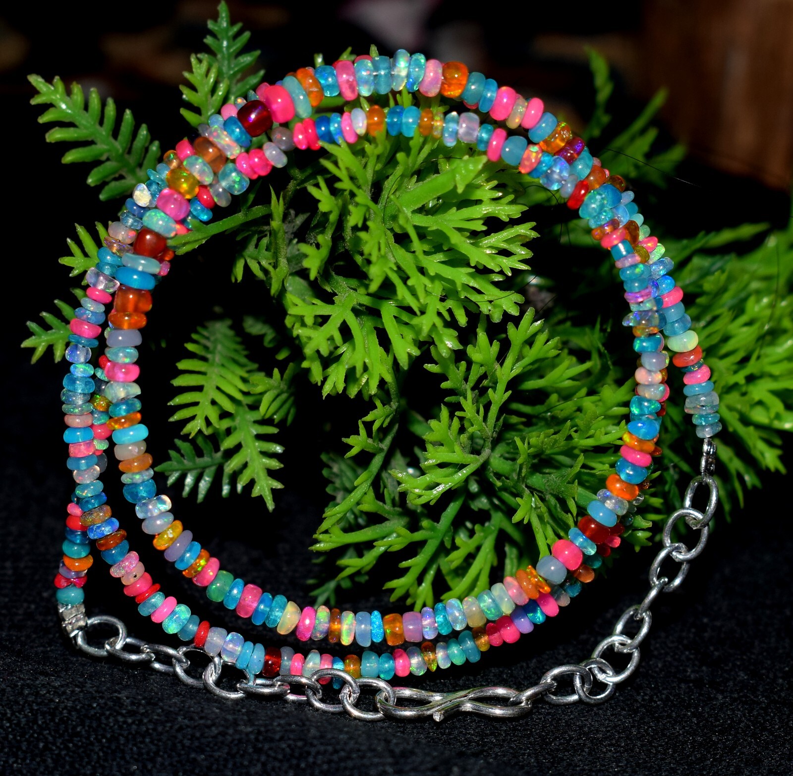 AAA+ Natural Ethiopian Opal Wello Fire Opal Gemstone Beads Necklace 16″ F3968