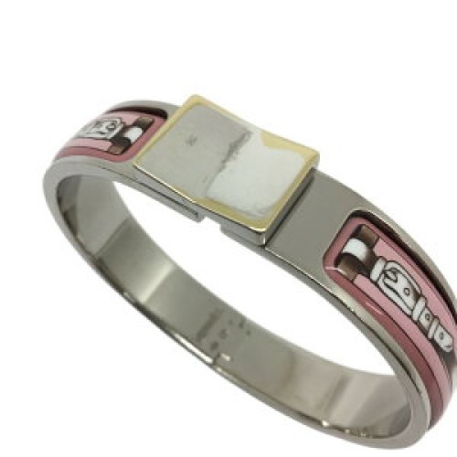 Hermes Clic Clac H Bracelet Silver Enamel Light Pink Wide Size 6.50 Inches