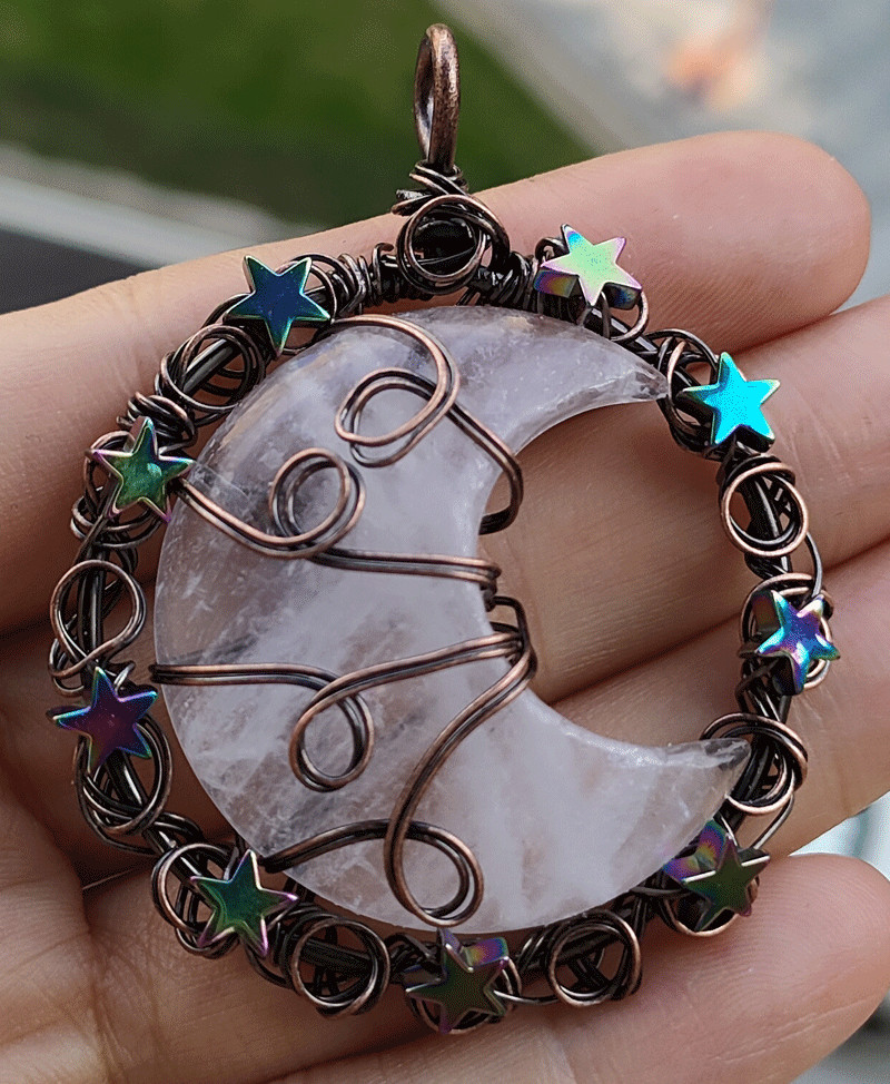 5pcs Rock Quartz Gems Moon Star Pendants Magic Reiki Healing Chakra Amulet