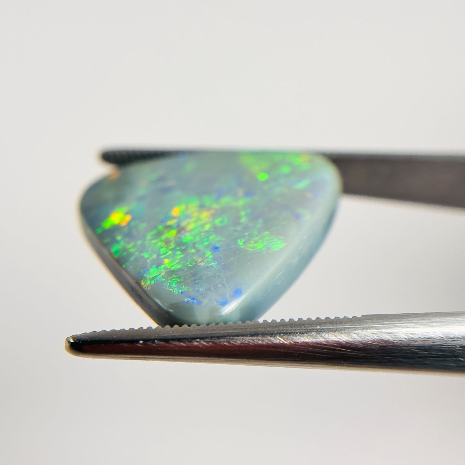 Semi Black Opal Green Multicolour 20x19x5 Cabochon Triangle 10.95 Carat OPAL136