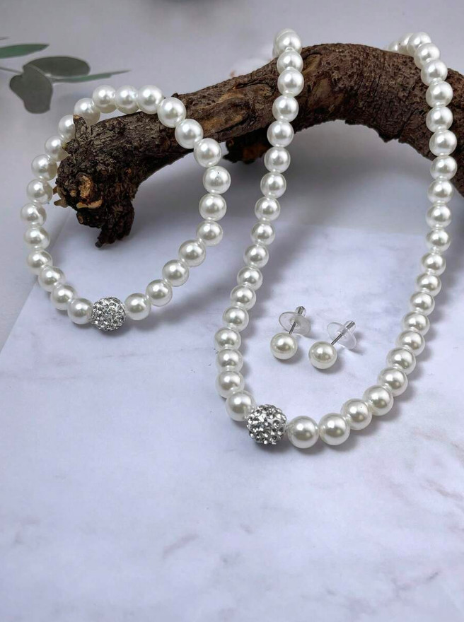 3 Pcs Pearl Jewelry Sets for Women Faux Pearl Necklace Bracelet Earrings Set USA