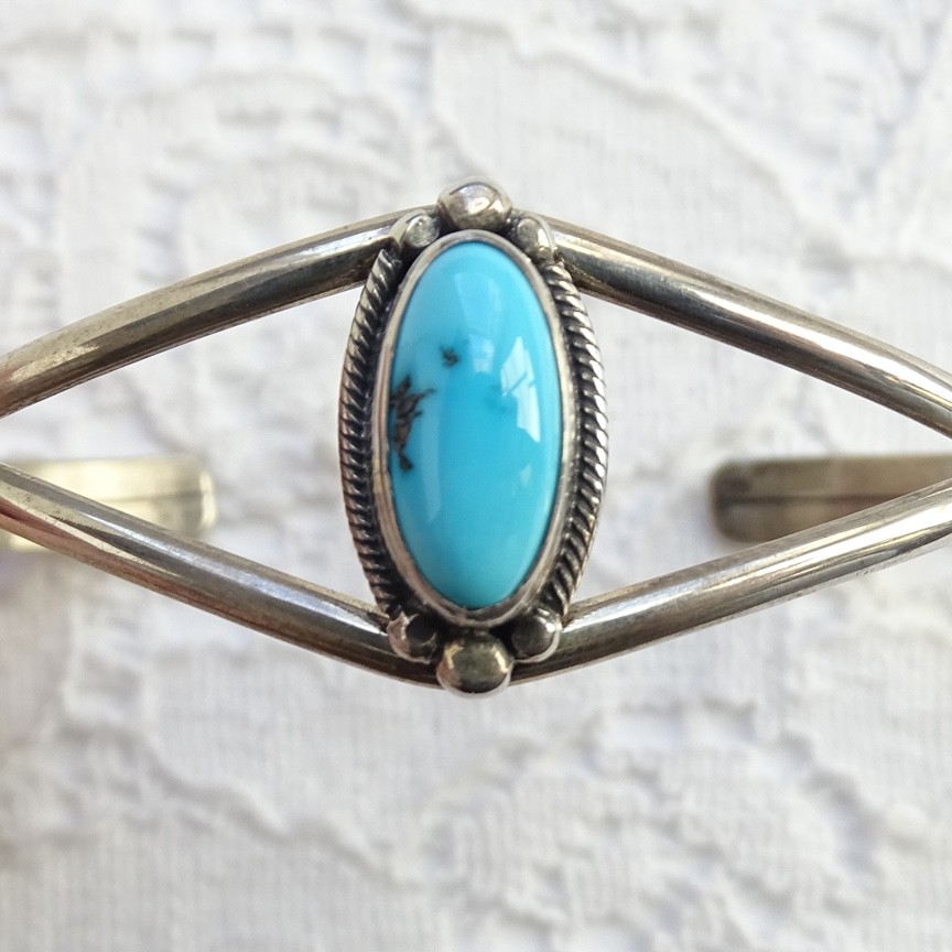 Signed JAKE Southwestern SMALL Size Turquoise Cuff Bracelet 925 Sterling 5.5 in