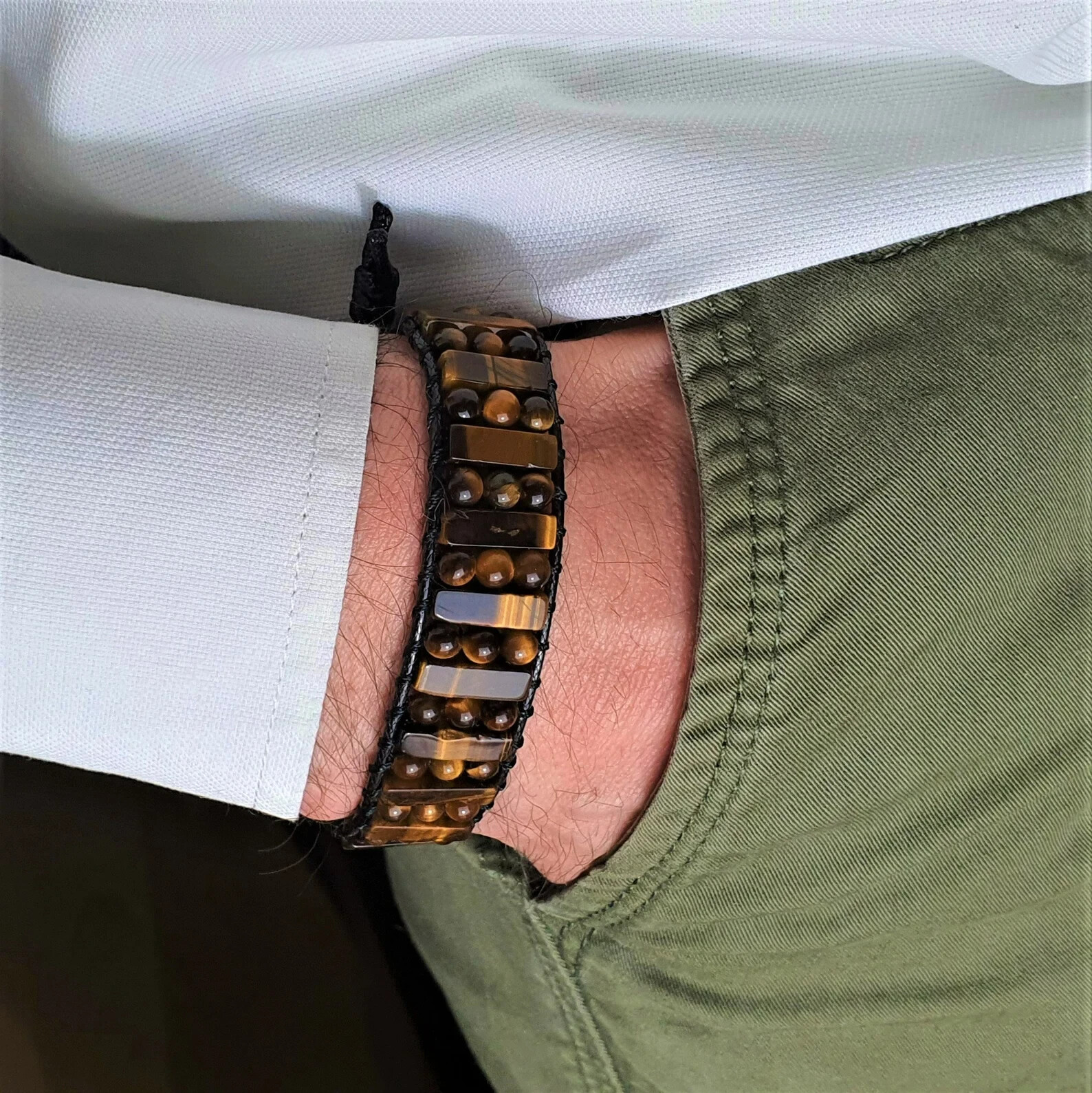 Natural Tiger’s Eye Stone Beads Chakra Balancing Mens Bracelet Gift Handmade