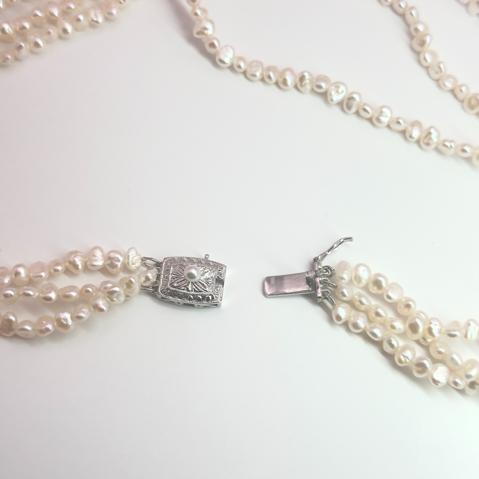 TASAKI Authentic Baroque Pearl 3-Strand Necklace Silver SV 80cm 31.5″ No Box JP