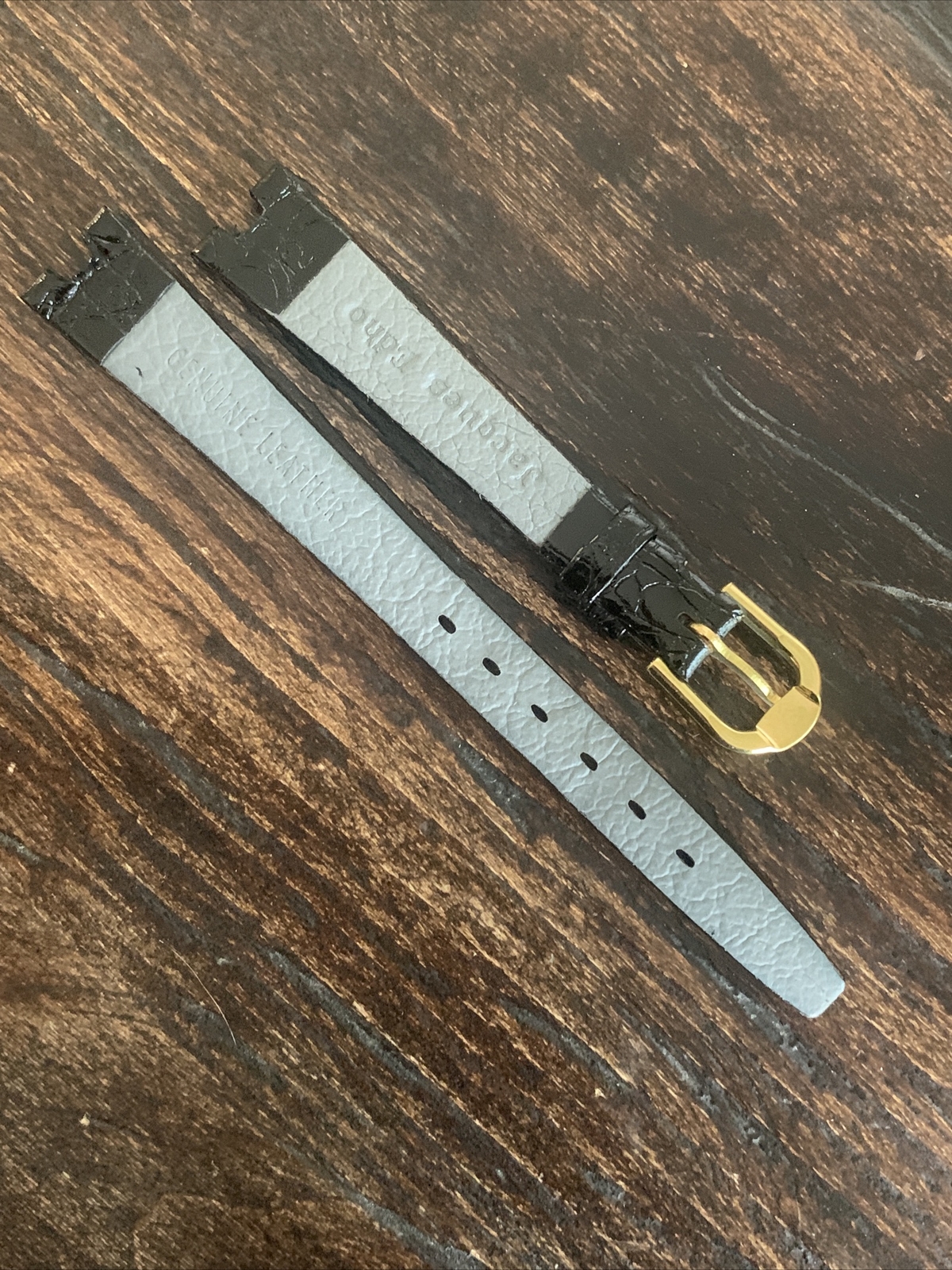 Jacques Edho Thin Shiny Black Alligator Print Leather Strap 12 mm (4mm Cut) 6.5″